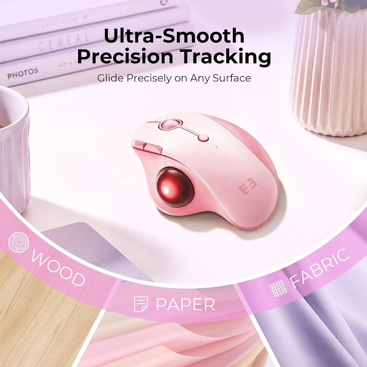 seenda Wireless Trackball Mouse, Ergonomic Bluetooth Rollerball Mouse,Pink