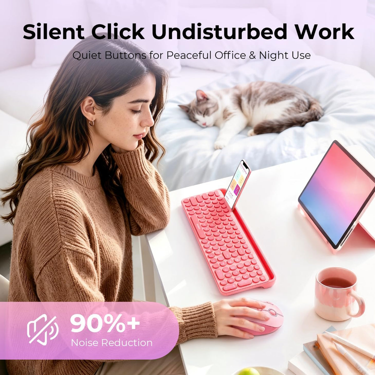 seenda Wireless Trackball Mouse, Ergonomic Bluetooth Rollerball Mouse,Pink