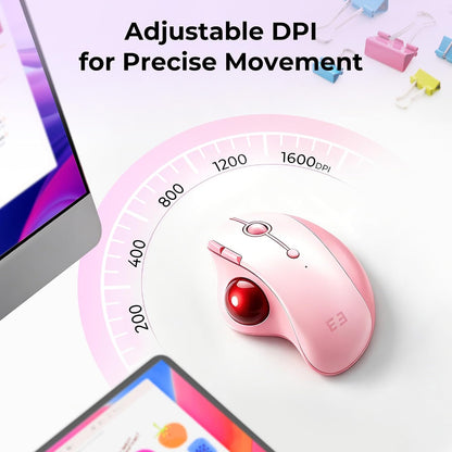 seenda Wireless Trackball Mouse, Ergonomic Bluetooth Rollerball Mouse,Pink