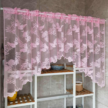 Pink Lace Kitchen Sheer Swag Curtain Valance for Bathroom Cafe Curtain