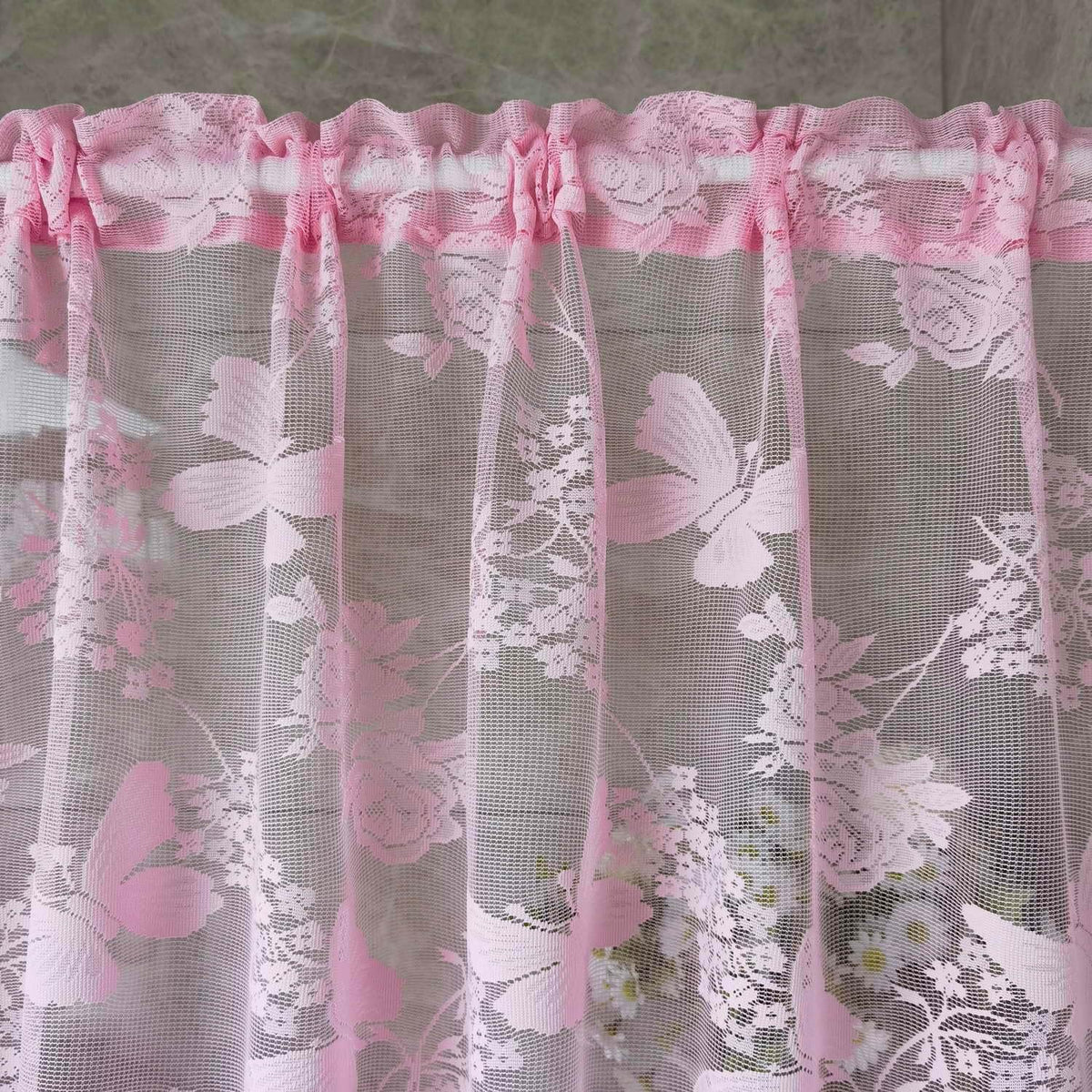 Pink Lace Kitchen Sheer Swag Curtain Valance for Bathroom Cafe Curtain
