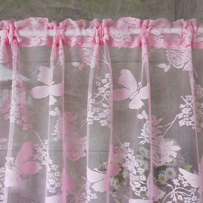 Pink Lace Kitchen Sheer Swag Curtain Valance for Bathroom Cafe Curtain
