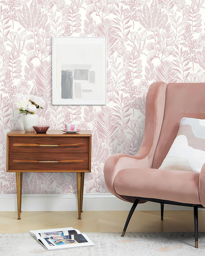17.3''x197'' Peel and Stick Wallpaper Pink Leaf Floral Wall Paper Self Adhesive Removable Waterproof Contact Paper for Bedroom Bathroom Living Room Decor