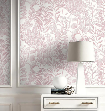 17.3''x197'' Peel and Stick Wallpaper Pink Leaf Floral Wall Paper Self Adhesive Removable Waterproof Contact Paper for Bedroom Bathroom Living Room Decor