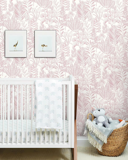 17.3''x197'' Peel and Stick Wallpaper Pink Leaf Floral Wall Paper Self Adhesive Removable Waterproof Contact Paper for Bedroom Bathroom Living Room Decor
