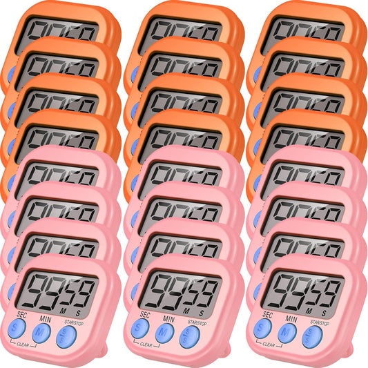 24 Pcs Digital Kitchen Timer Magnetic Timer Bulk On/Off Switch Minute Second Count up Countdown Loud Alarm for Exercise Cook Baking (Pink,Orange)