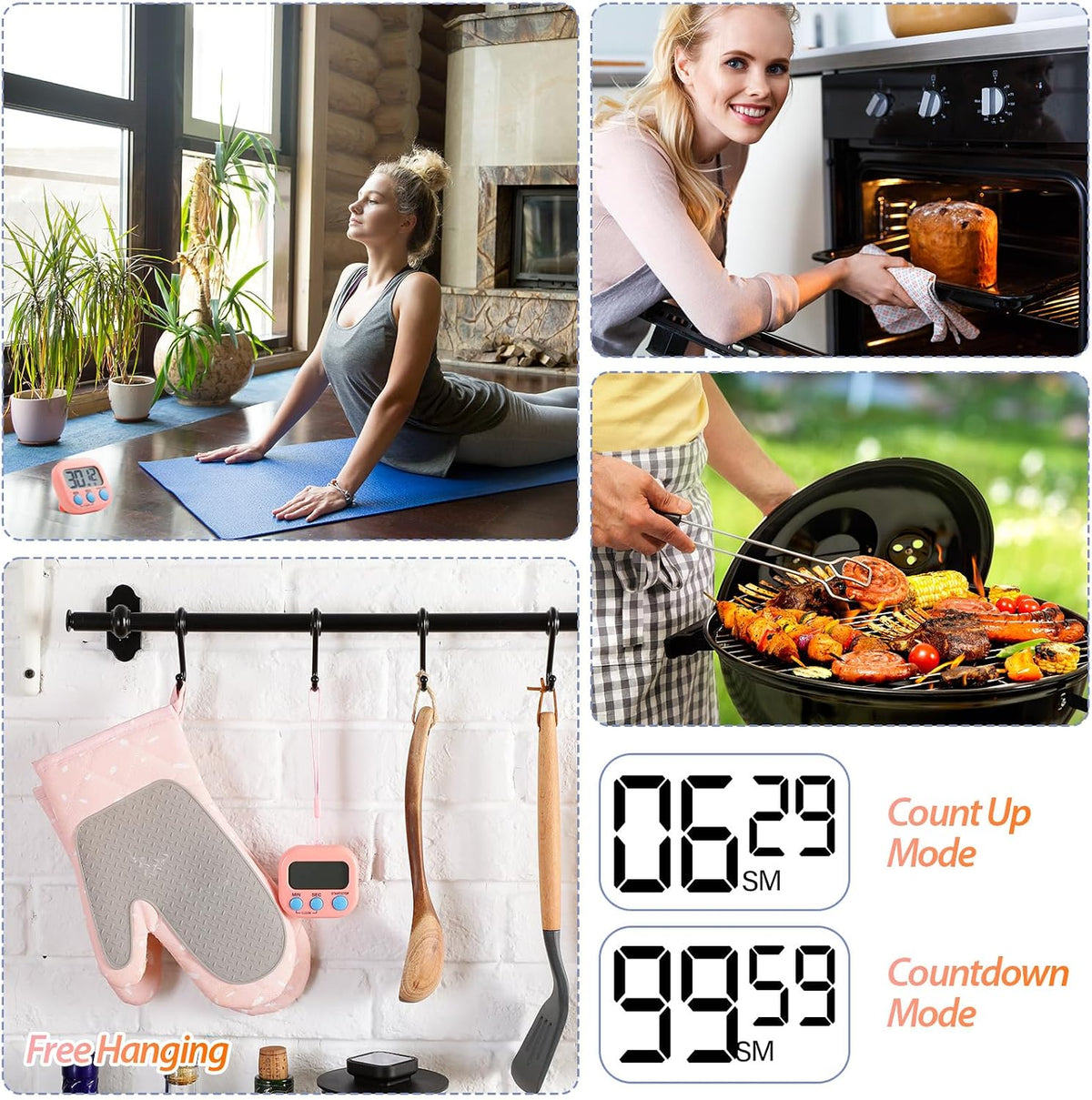 24 Pcs Digital Kitchen Timer Magnetic Timer Bulk On/Off Switch Minute Second Count up Countdown Loud Alarm for Exercise Cook Baking (Pink,Orange)