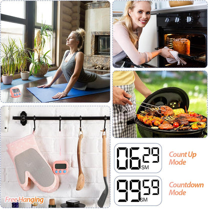 24 Pcs Digital Kitchen Timer Magnetic Timer Bulk On/Off Switch Minute Second Count up Countdown Loud Alarm for Exercise Cook Baking (Pink,Orange)
