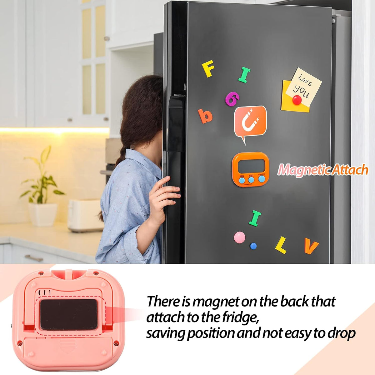 24 Pcs Digital Kitchen Timer Magnetic Timer Bulk On/Off Switch Minute Second Count up Countdown Loud Alarm for Exercise Cook Baking (Pink,Orange)