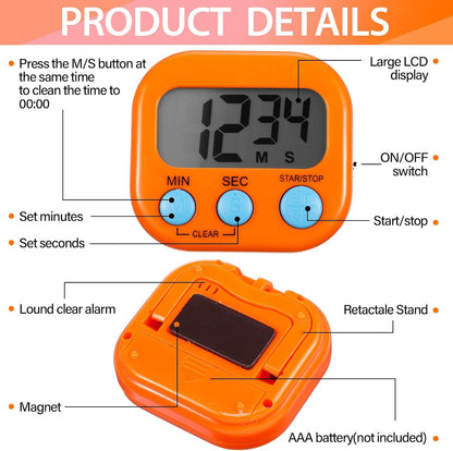 24 Pcs Digital Kitchen Timer Magnetic Timer Bulk On/Off Switch Minute Second Count up Countdown Loud Alarm for Exercise Cook Baking (Pink,Orange)