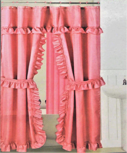 Mosaic Double Swag Fabric Shower Curtain, with Vinyl Liner and 12 Rolling Rings, 2 Tie Backs (Pink)