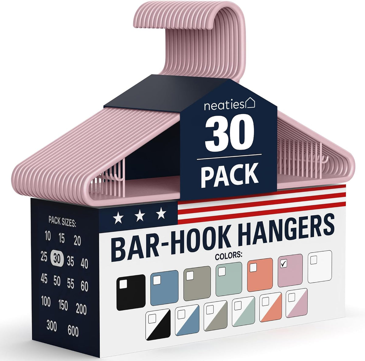 Plastic Hangers 30 Pack – Made in The USA – 6lb Capacity Standard Clothes Hangers with Strap Hooks for Dresses, Lingerie, Shirts, Pants, and Jackets – Pink