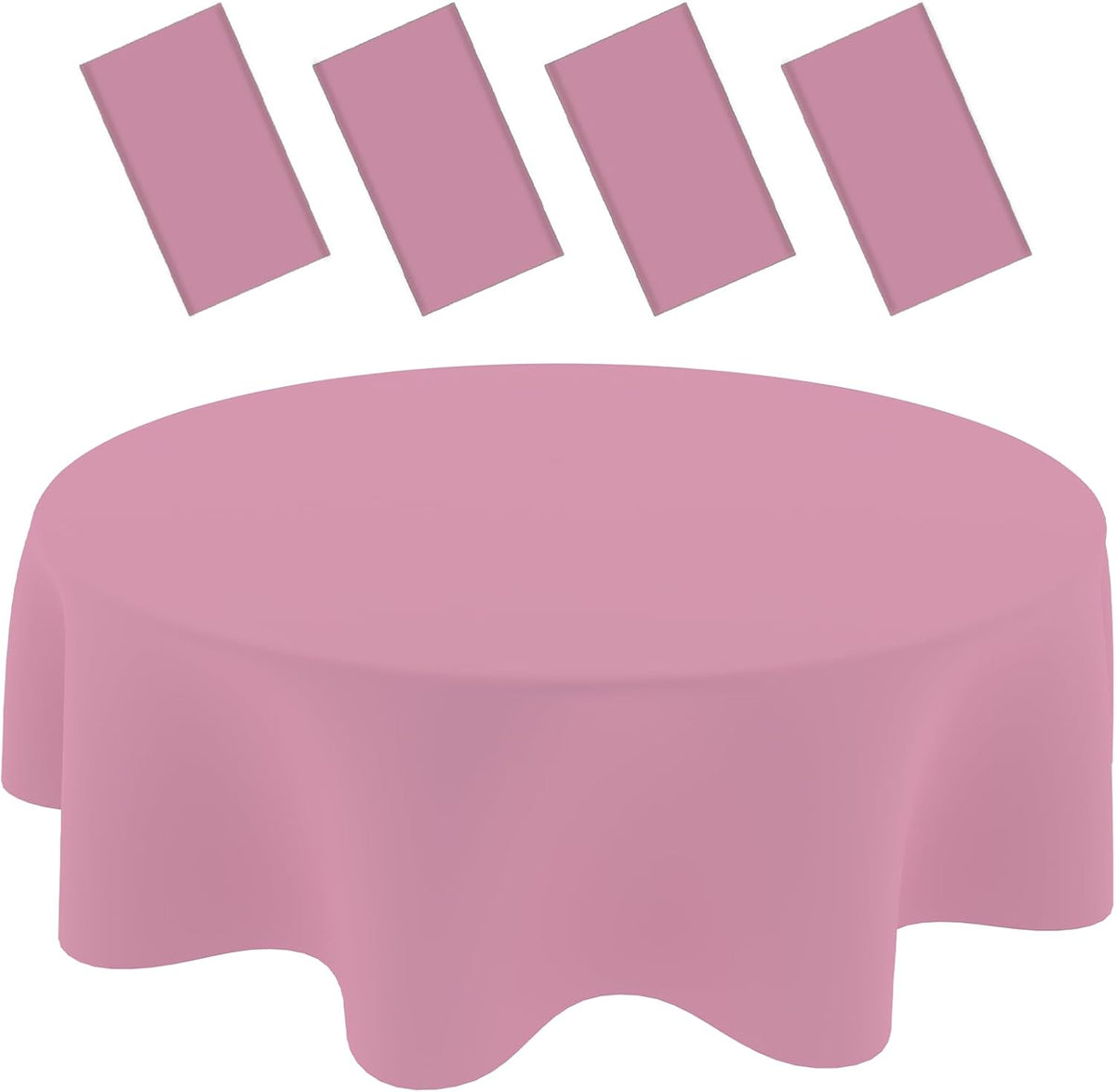 4 Pack Light Pink Tablecloths, 84 Inch Round Disposable Plastic Table Cloths for Birthdays Graduations Restaurants Weddings Picnics Parties