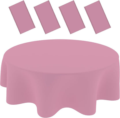 4 Pack Light Pink Tablecloths, 84 Inch Round Disposable Plastic Table Cloths for Birthdays Graduations Restaurants Weddings Picnics Parties