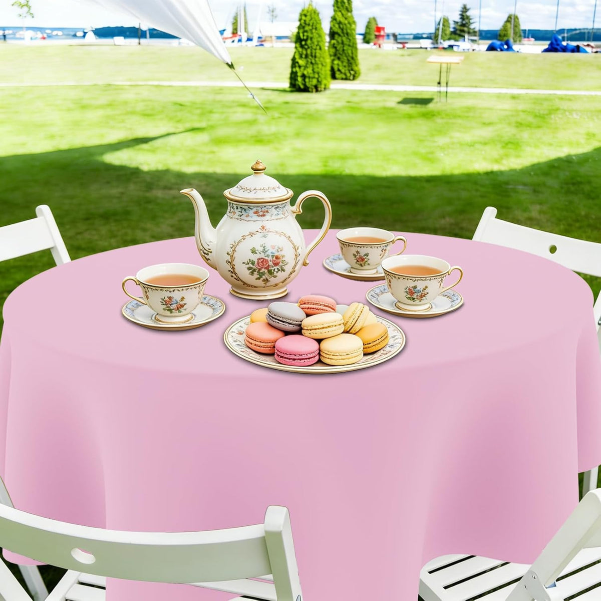 4 Pack Light Pink Tablecloths, 84 Inch Round Disposable Plastic Table Cloths for Birthdays Graduations Restaurants Weddings Picnics Parties