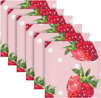 susiyo Pink Strawberry White Dots Cloth Napkins 6 Pcs 20x20 inch Polyester Cocktail Napkins Set for Dinner Decorative