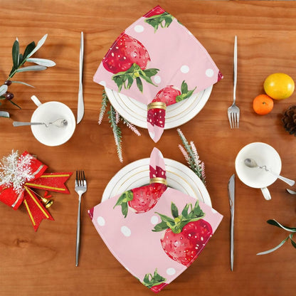 susiyo Pink Strawberry White Dots Cloth Napkins 6 Pcs 20x20 inch Polyester Cocktail Napkins Set for Dinner Decorative