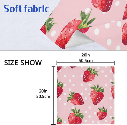 susiyo Pink Strawberry White Dots Cloth Napkins 6 Pcs 20x20 inch Polyester Cocktail Napkins Set for Dinner Decorative