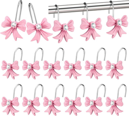 12 Pcs Pink Bow Curtain Shower Hooks, Stainless Steel