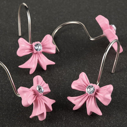 12 Pcs Pink Bow Curtain Shower Hooks, Stainless Steel