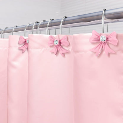 12 Pcs Pink Bow Curtain Shower Hooks, Stainless Steel