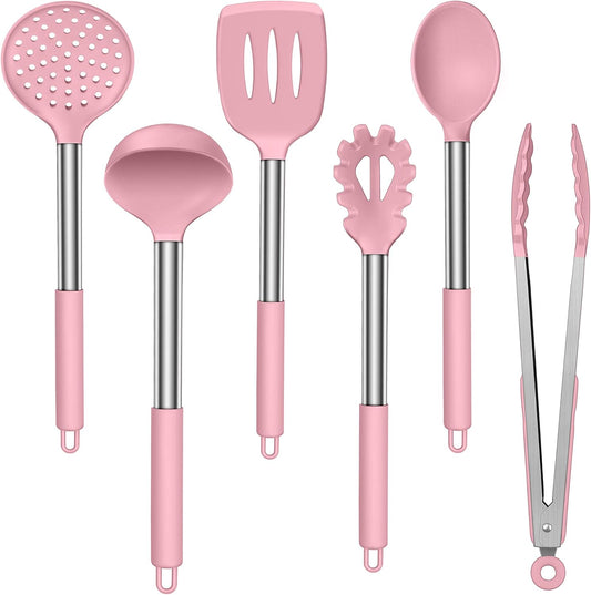 Silicone Kitchen Utensils, 6 Pcs Cooking Utensils Spatula Set, Pink