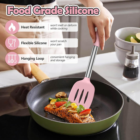Silicone Kitchen Utensils, 6 Pcs Cooking Utensils Spatula Set, Pink