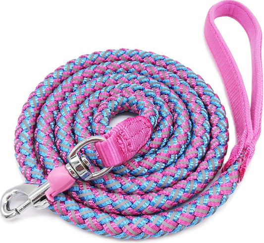 6ft Reflective Large Dog Leash, 3/4" Strong Nylon Thick Rope Braided Heavy Duty for Large Medium Dogs Walking Training Leads (Pink)