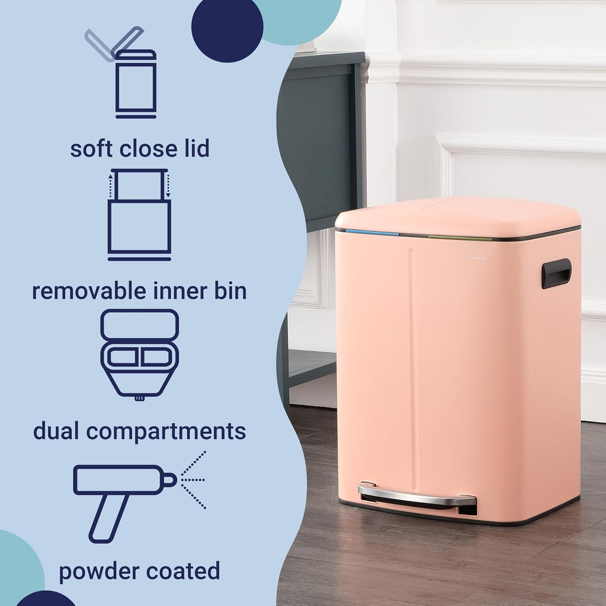Marco 10.6 Gal Double Bucket Step Trash Can, Flamingo Pink