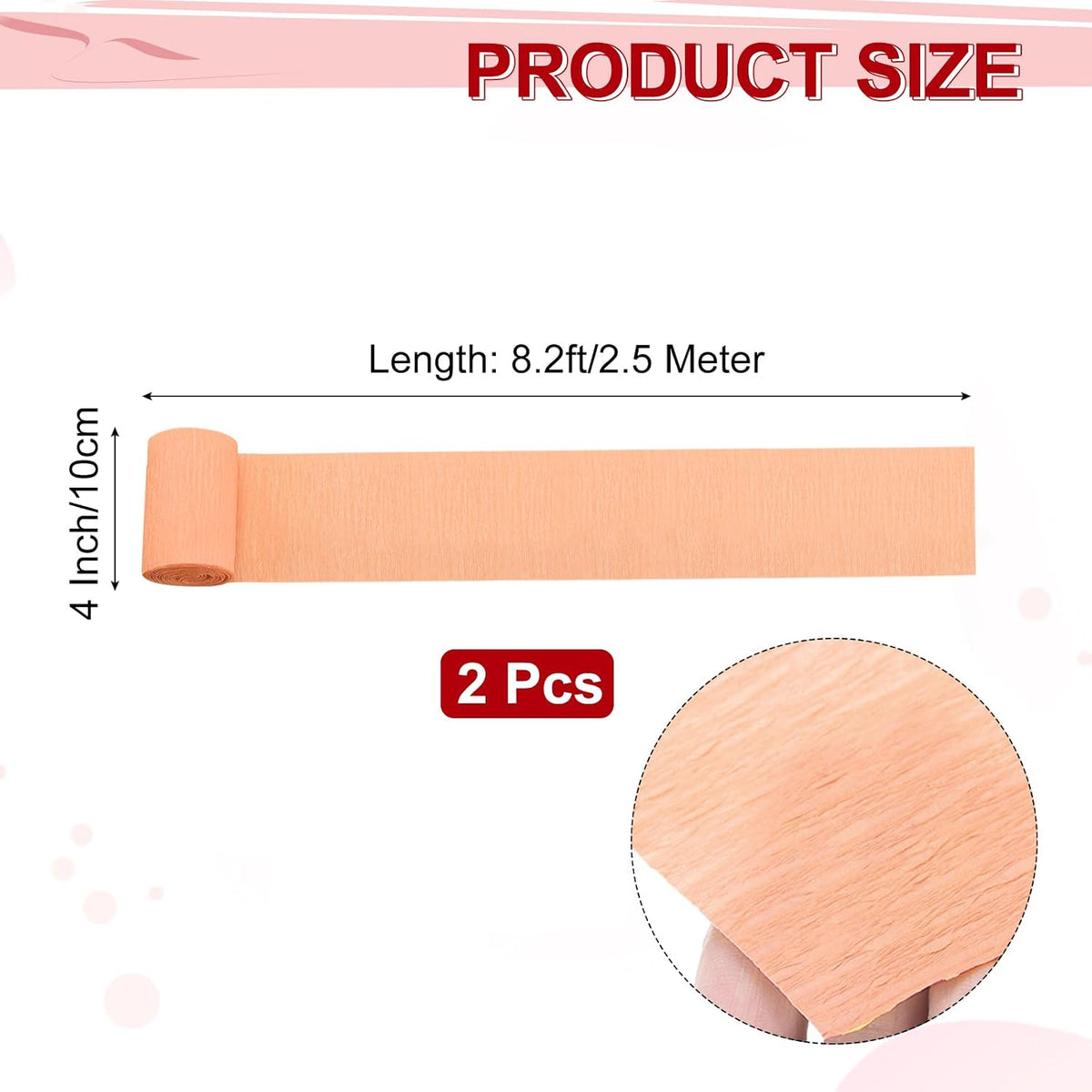 Crepe Paper Rolls 8.2ft Long 4 Inch Wide for Various Large Hanging Party Backdrop DIY Decoration, DIY Supplies, Peach Pack of 2