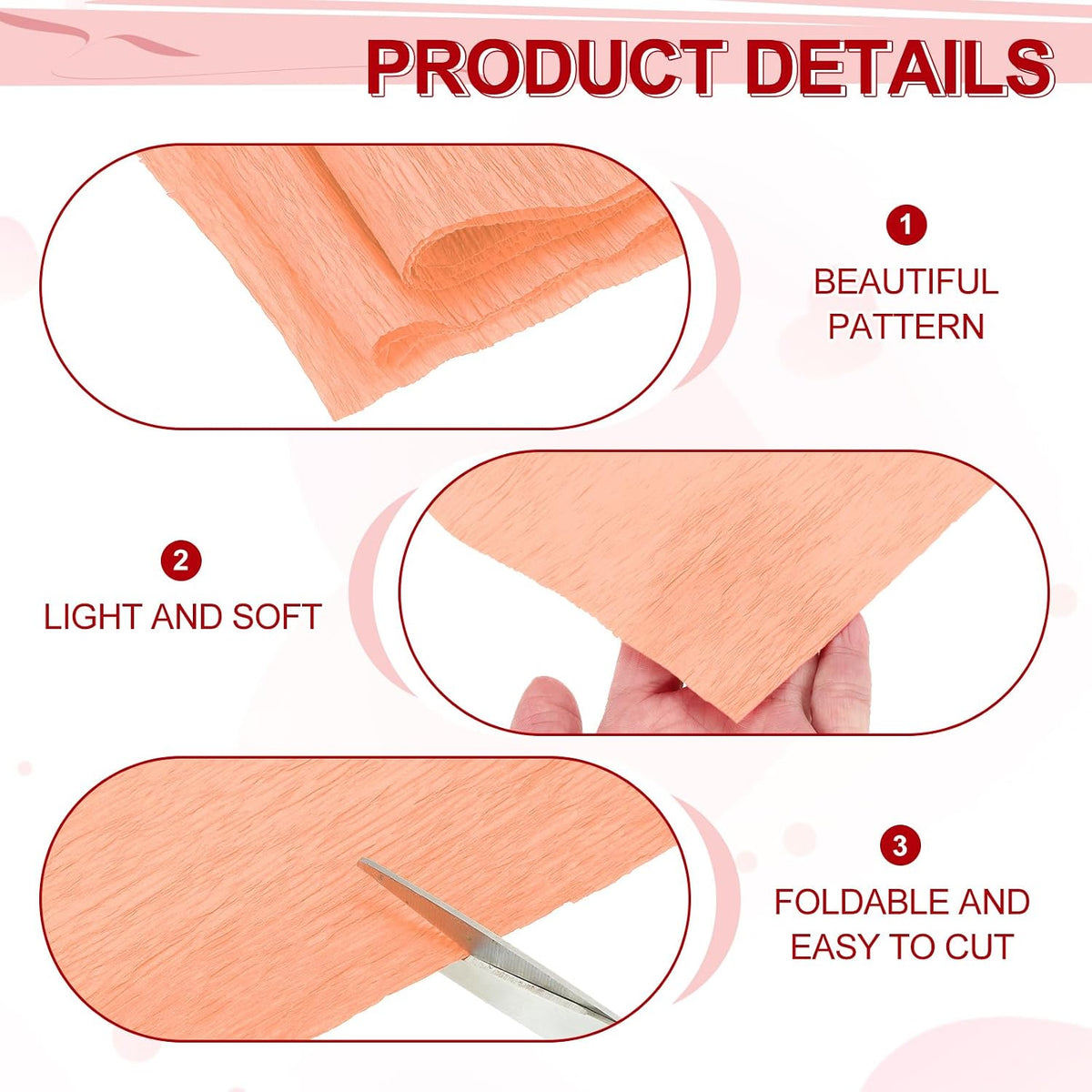 Crepe Paper Rolls 8.2ft Long 4 Inch Wide for Various Large Hanging Party Backdrop DIY Decoration, DIY Supplies, Peach Pack of 2