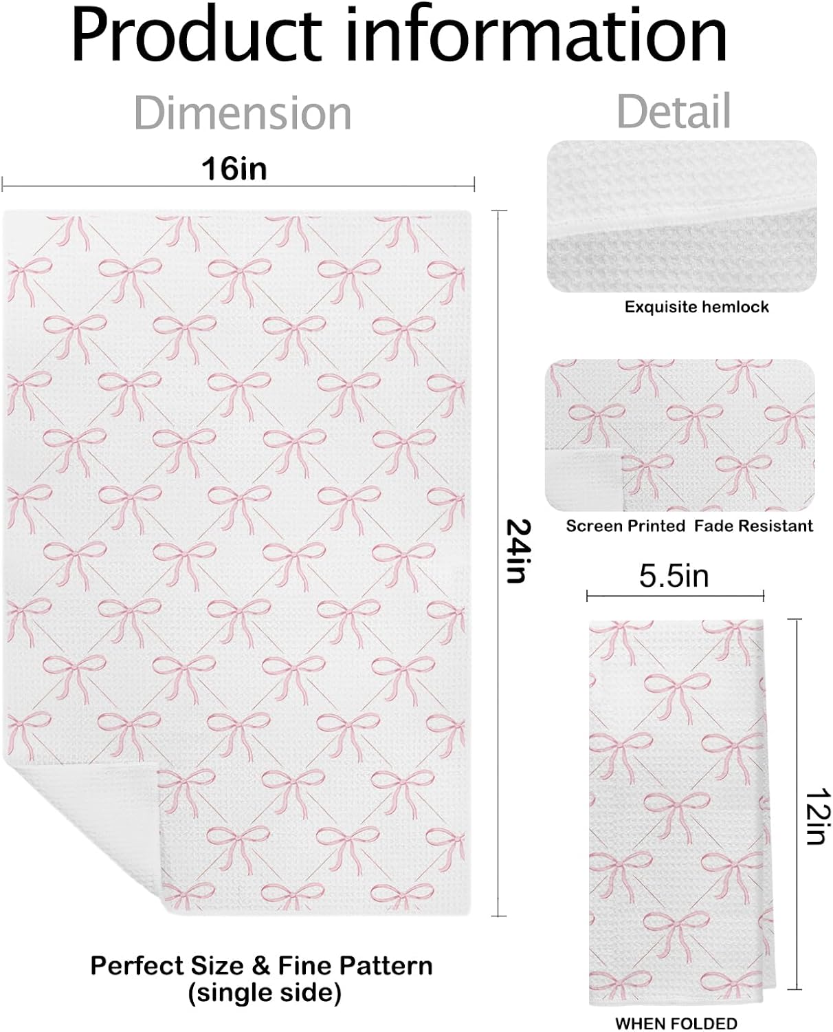 Coquette Pink Bow Kitchen Towels Set of 2, Preppy Pink Hand Towels for Bathroom, Dish Towels Tea Towels for Kitchen, Coquette Girly Bathroom Decor, Kitchen Decor, 16x24 Inch