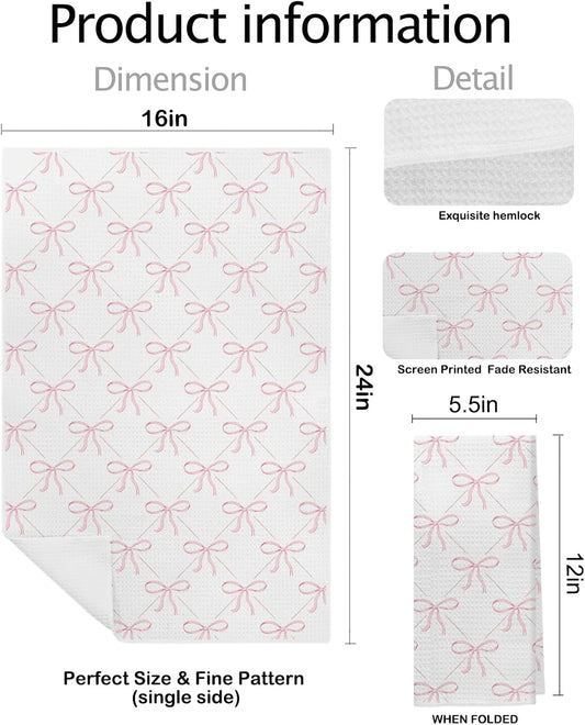 Coquette Pink Bow Kitchen Towels Set of 2, Preppy Pink Hand Towels for Bathroom, Dish Towels Tea Towels for Kitchen, Coquette Girly Bathroom Decor, Kitchen Decor, 16x24 Inch
