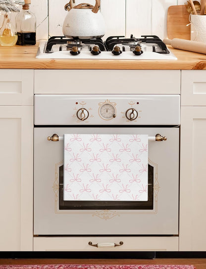 Coquette Pink Bow Kitchen Towels Set of 2, Preppy Pink Hand Towels for Bathroom, Dish Towels Tea Towels for Kitchen, Coquette Girly Bathroom Decor, Kitchen Decor, 16x24 Inch