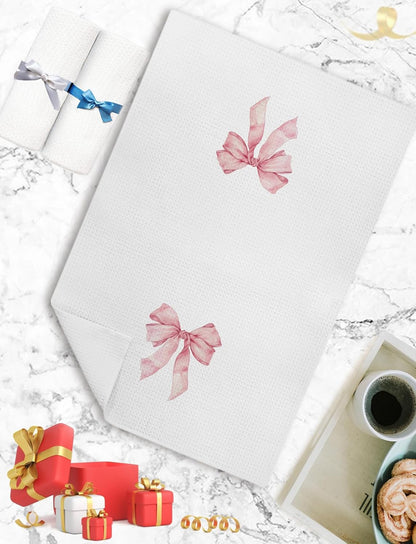 Coquette Pink Bow Kitchen Towels Set of 2, Preppy Pink Hand Towels for Bathroom, Dish Towels Tea Towels for Kitchen, Coquette Girly Bathroom Decor, Kitchen Decor, 16x24 Inch