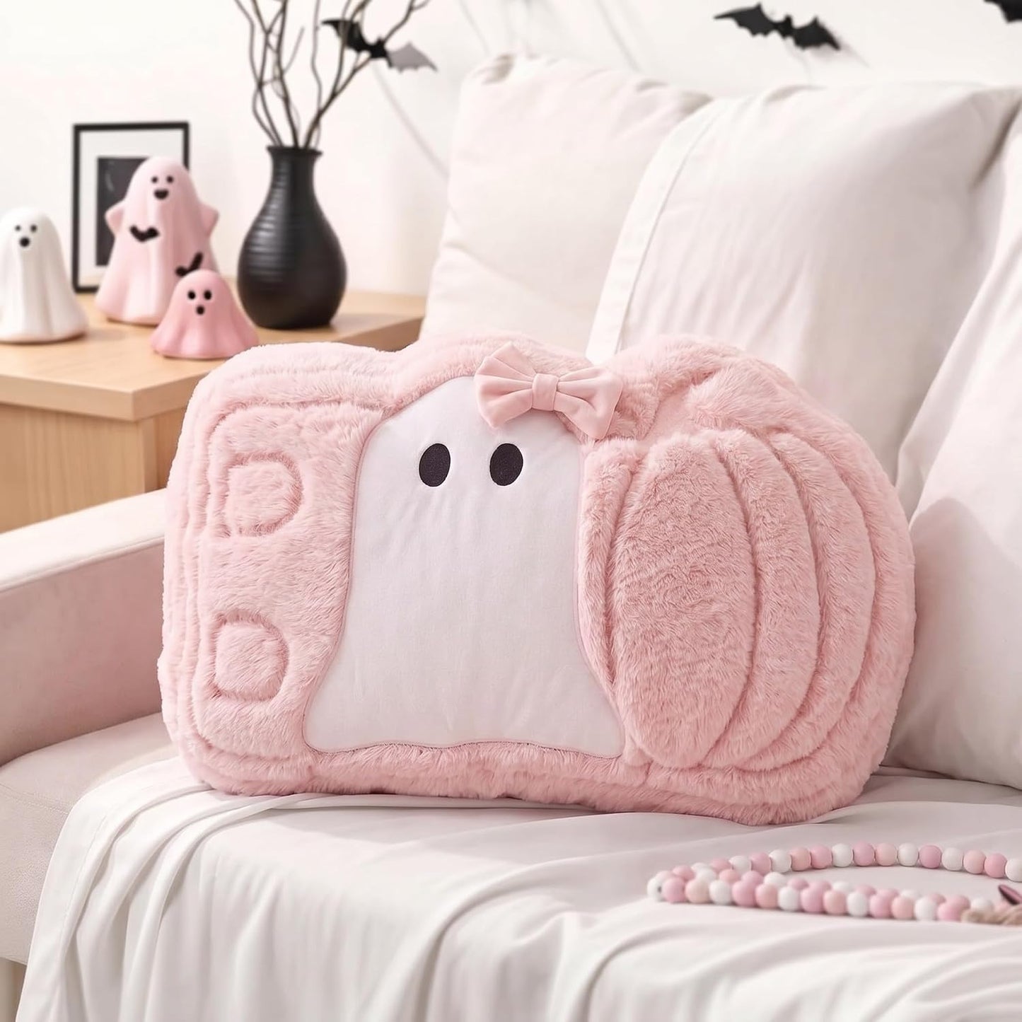 Halloween Pink Ghost Theme Pillow Cute Ghost Spooky Pillow Plush