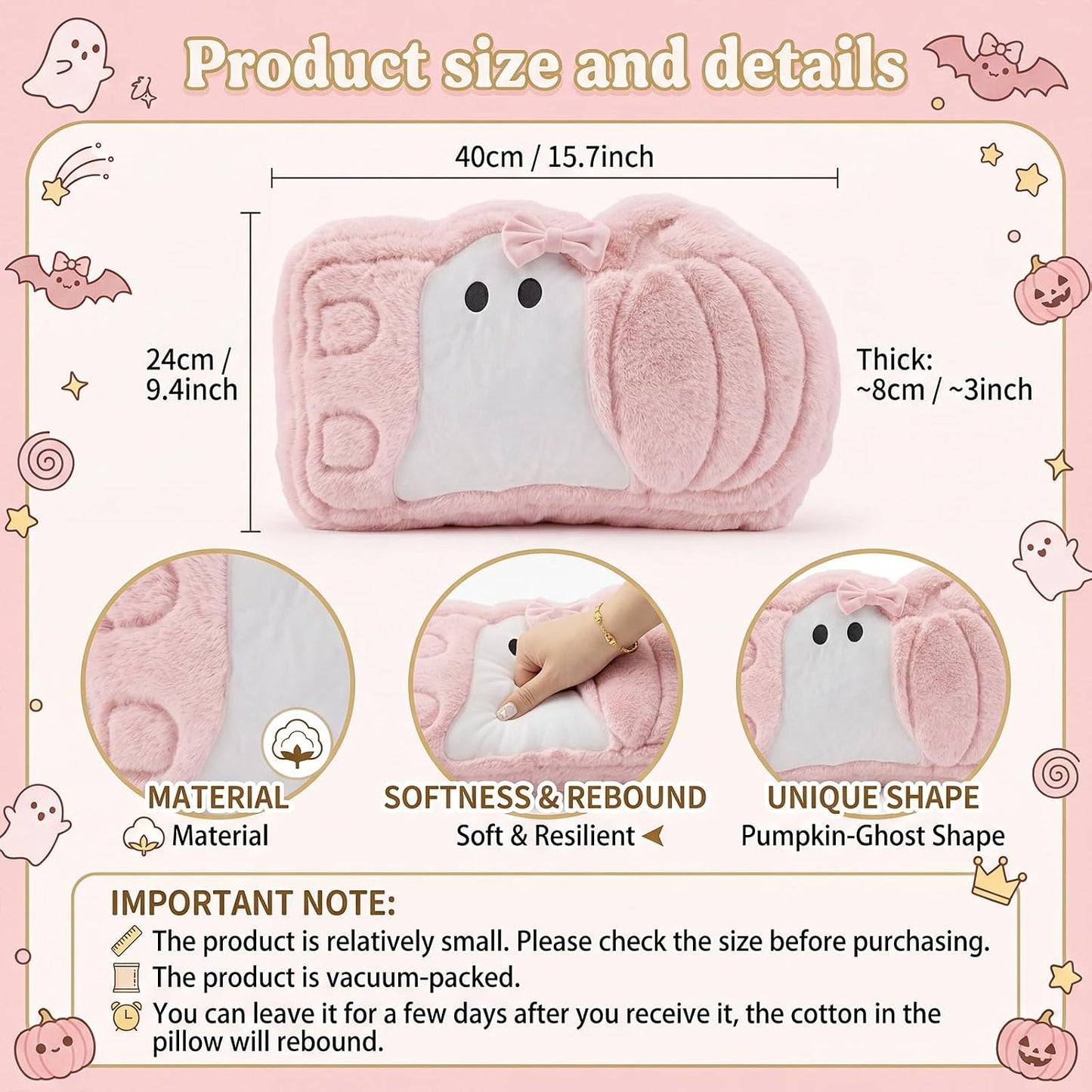 Halloween Pink Ghost Theme Pillow Cute Ghost Spooky Pillow Plush