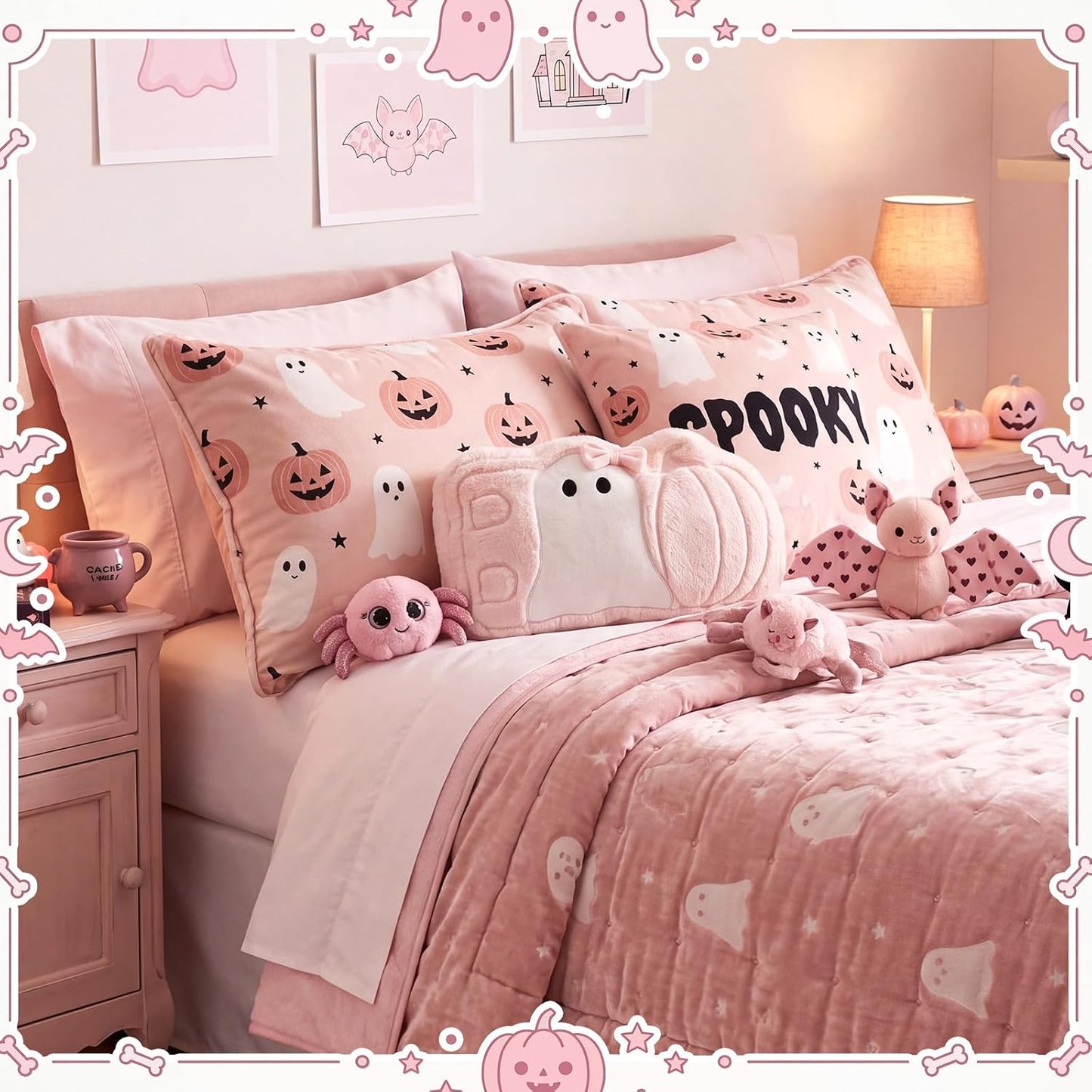 Halloween Pink Ghost Theme Pillow Cute Ghost Spooky Pillow Plush