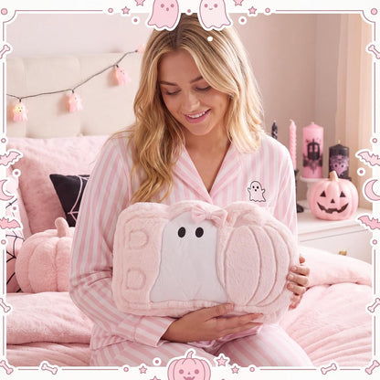 Halloween Pink Ghost Theme Pillow Cute Ghost Spooky Pillow Plush