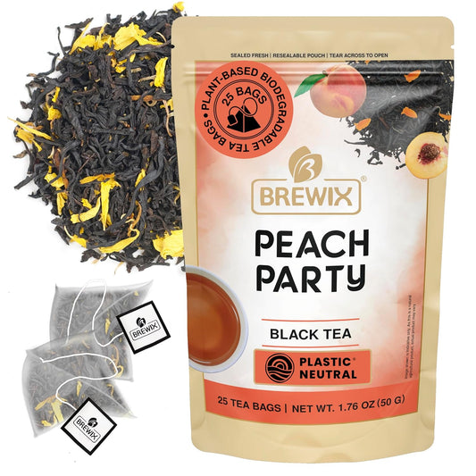Peach Black Tea (25 Pyramid Bags) | Premium Black Tea with Peach | Floral & Refreshing | Iced or Hot | Caffeinated And Sugar-Free