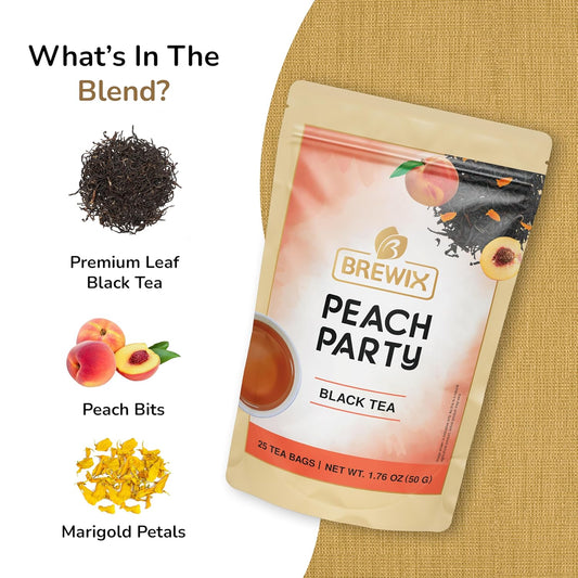 Peach Black Tea (25 Pyramid Bags) | Premium Black Tea with Peach | Floral & Refreshing | Iced or Hot | Caffeinated And Sugar-Free