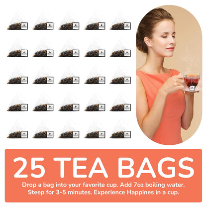 Peach Black Tea (25 Pyramid Bags) | Premium Black Tea with Peach | Floral & Refreshing | Iced or Hot | Caffeinated And Sugar-Free