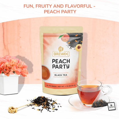 Peach Black Tea (25 Pyramid Bags) | Premium Black Tea with Peach | Floral & Refreshing | Iced or Hot | Caffeinated And Sugar-Free