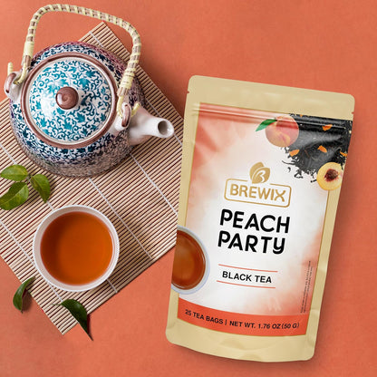 Peach Black Tea (25 Pyramid Bags) | Premium Black Tea with Peach | Floral & Refreshing | Iced or Hot | Caffeinated And Sugar-Free