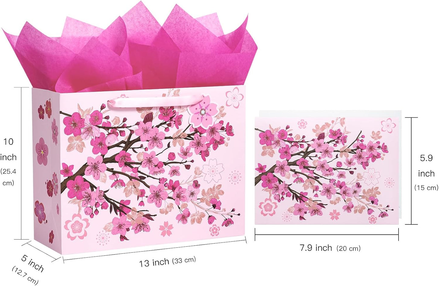 WRAPAHOLIC 13" Large Sakura Gift Bag with Card and Tissue Paper - Cherry Blossom