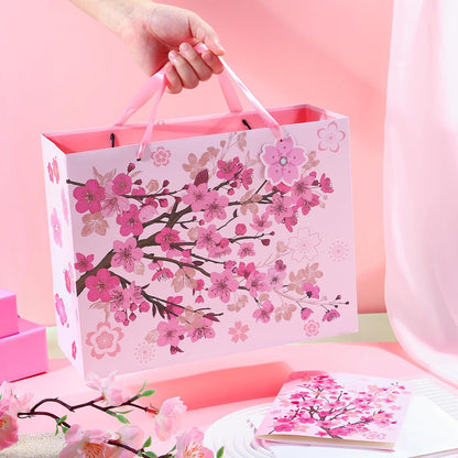 WRAPAHOLIC 13" Large Sakura Gift Bag with Card and Tissue Paper - Cherry Blossom