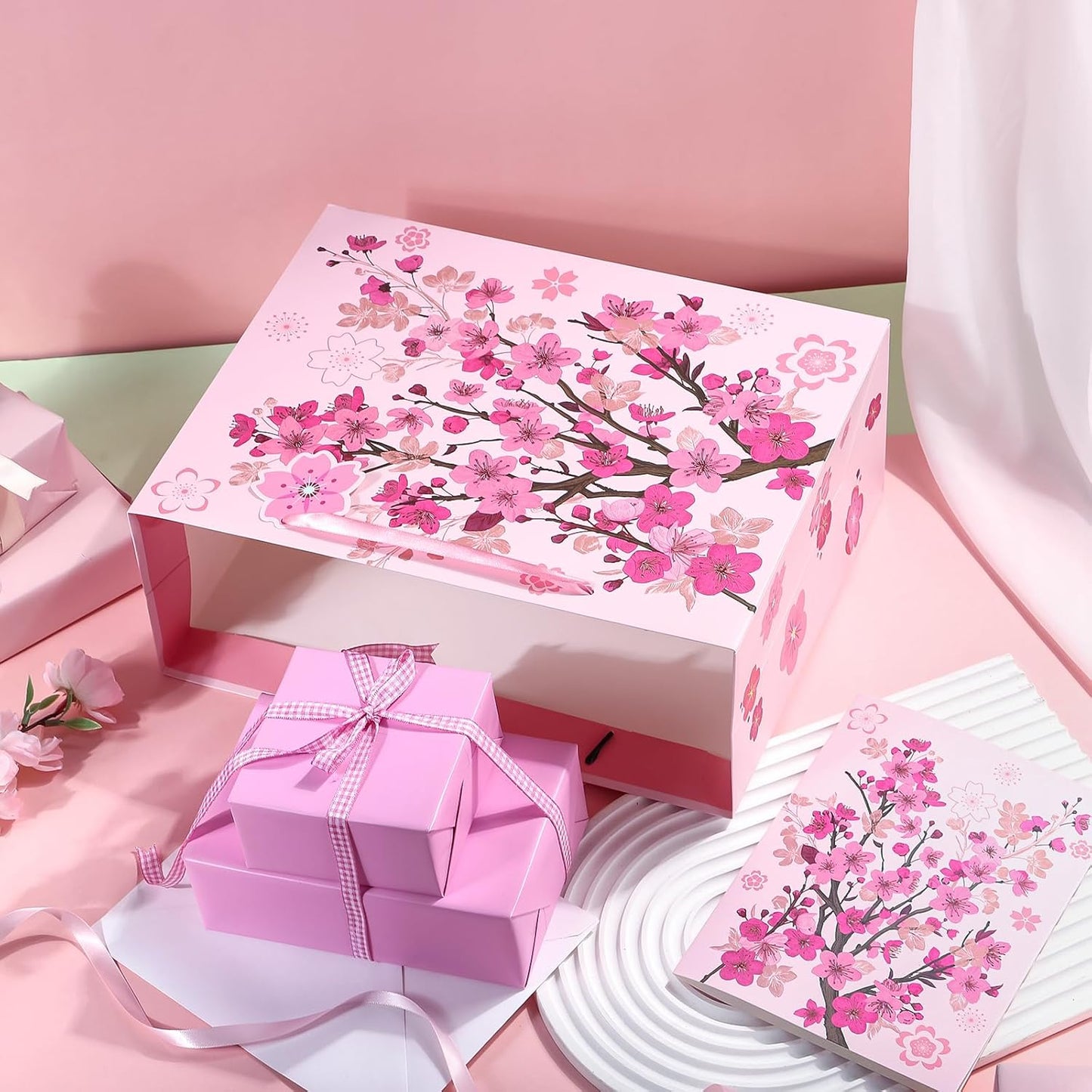 WRAPAHOLIC 13" Large Sakura Gift Bag with Card and Tissue Paper - Cherry Blossom