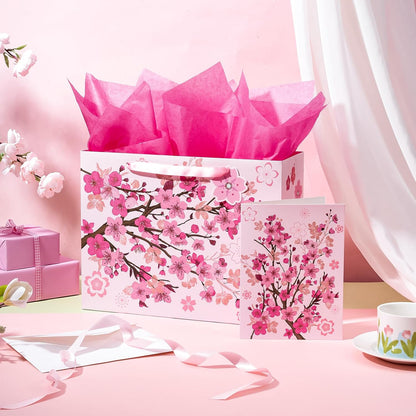 WRAPAHOLIC 13" Large Sakura Gift Bag with Card and Tissue Paper - Cherry Blossom