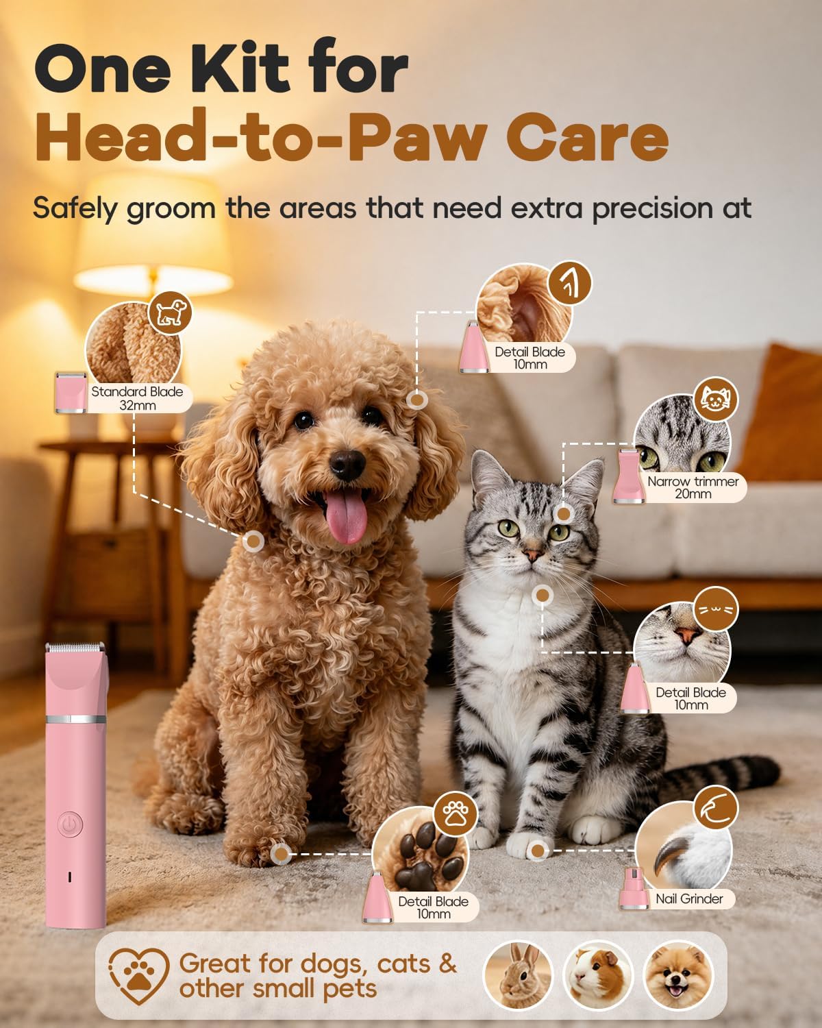 Veeconn 4 in 1 Dog Clippers Grooming Kit with Paw Hair Trimmer for Cat Pet