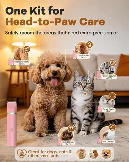 Veeconn 4 in 1 Dog Clippers Grooming Kit with Paw Hair Trimmer for Cat Pet